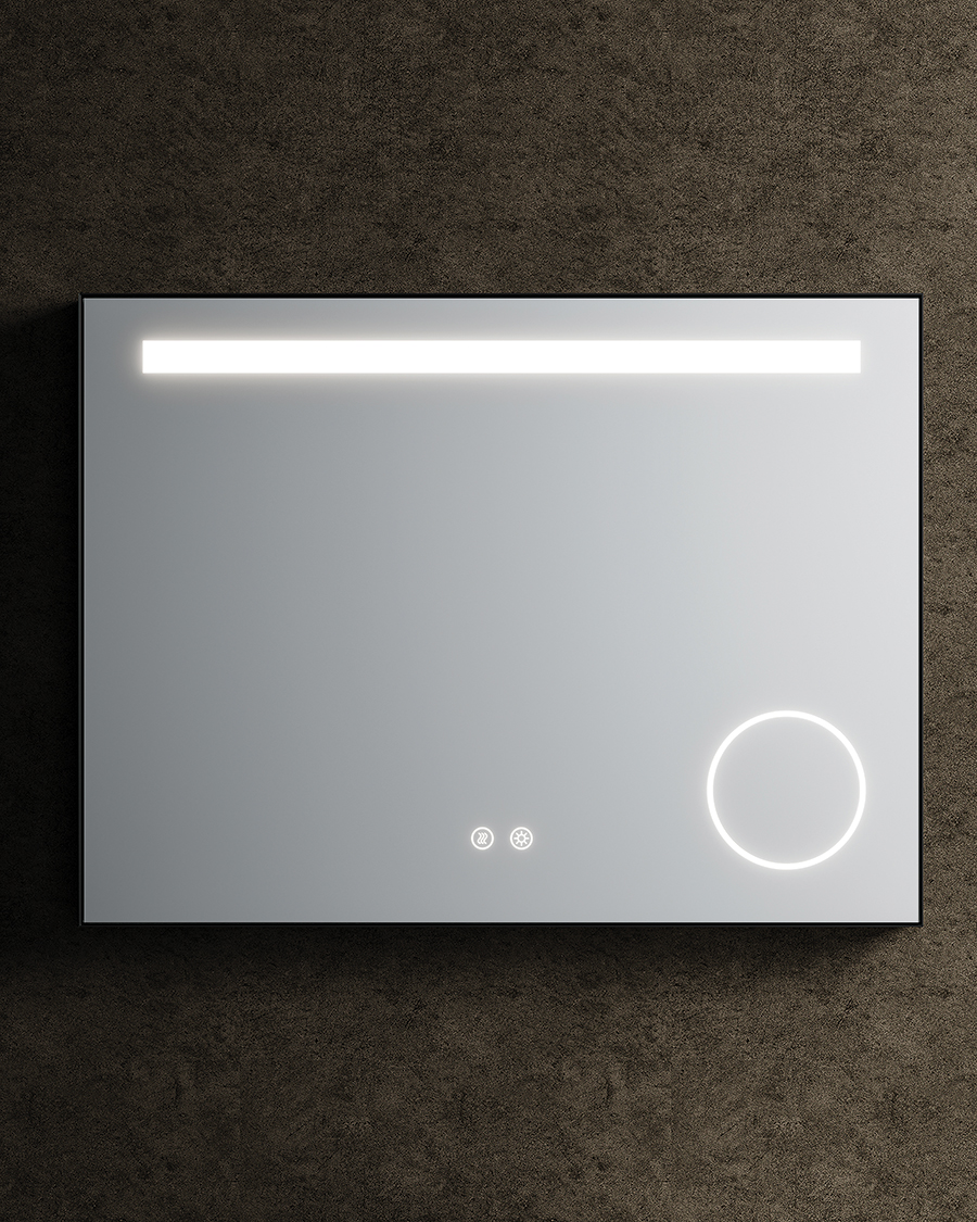 Idealaqua ogledalo s LED rasvjetom R, 80x60 cm, mat crni okvir