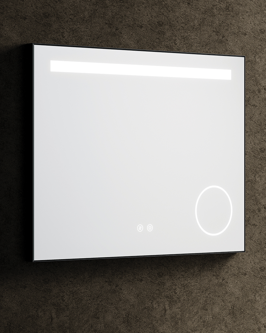 Idealaqua ogledalo s LED rasvjetom R, 80x60 cm, mat crni okvir