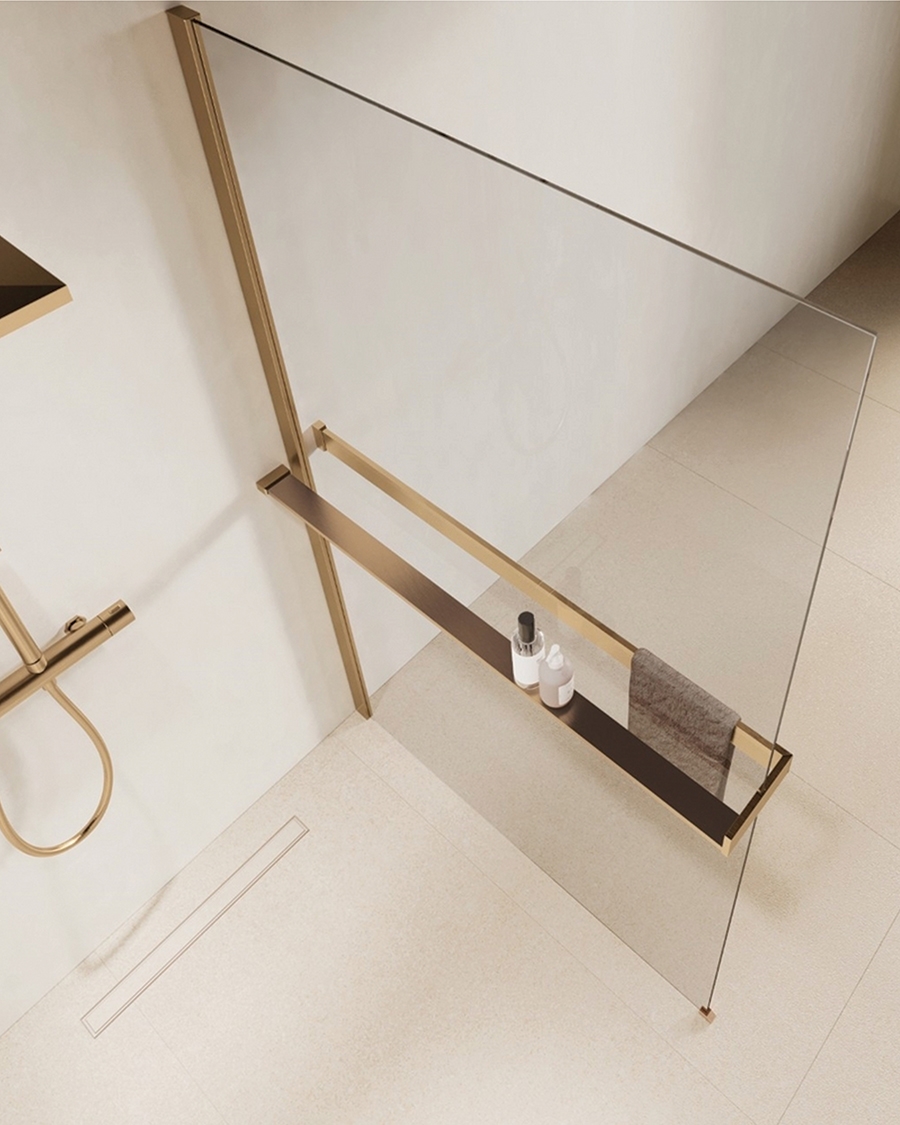 Novellini walk-in Kuadra, 97-100 cm, brushed bronze/prozirno
