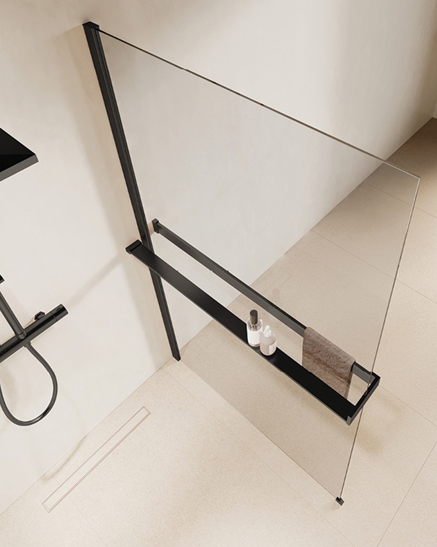 Novellini walk-in Kuadra, 137-140 cm, mat black/prozirno