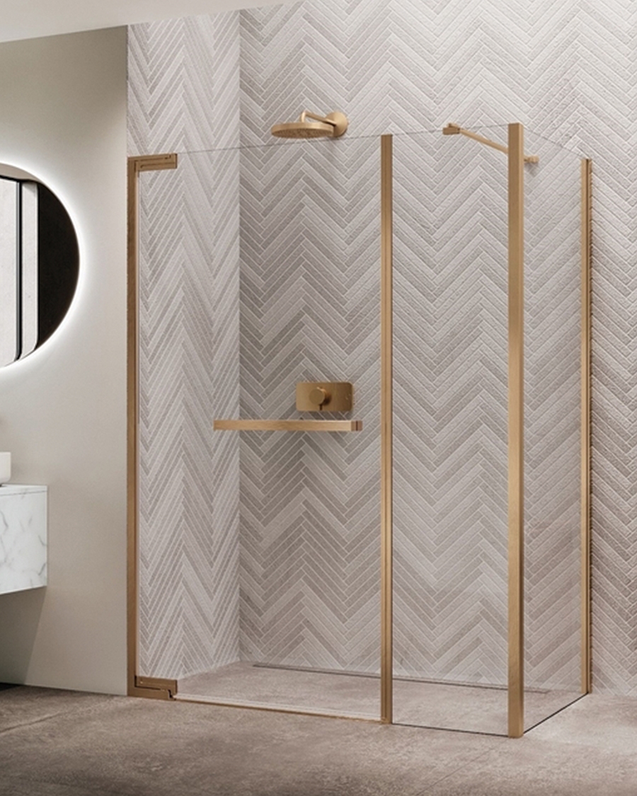 Novellini tuš vrata N180 G+F, 88-89,5 cm, preklopna, brushed bronze/prozirno
