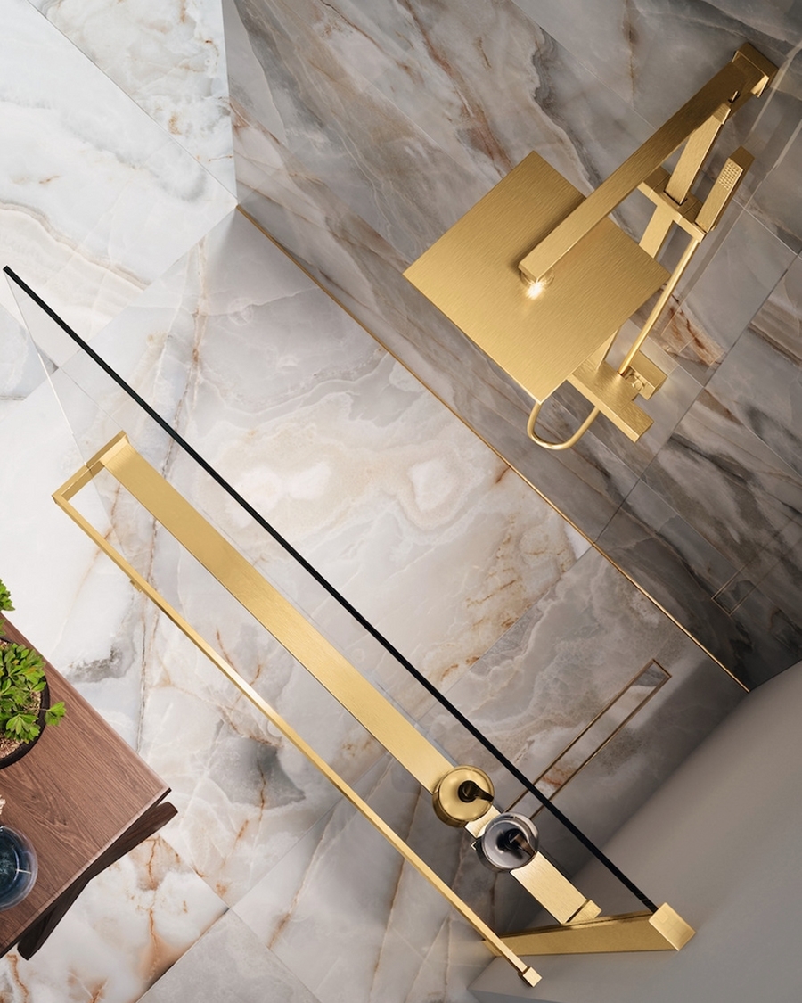 Novellini držač ručnika + polica do 120 cm Kuadra Frame, brushed bronze, desni