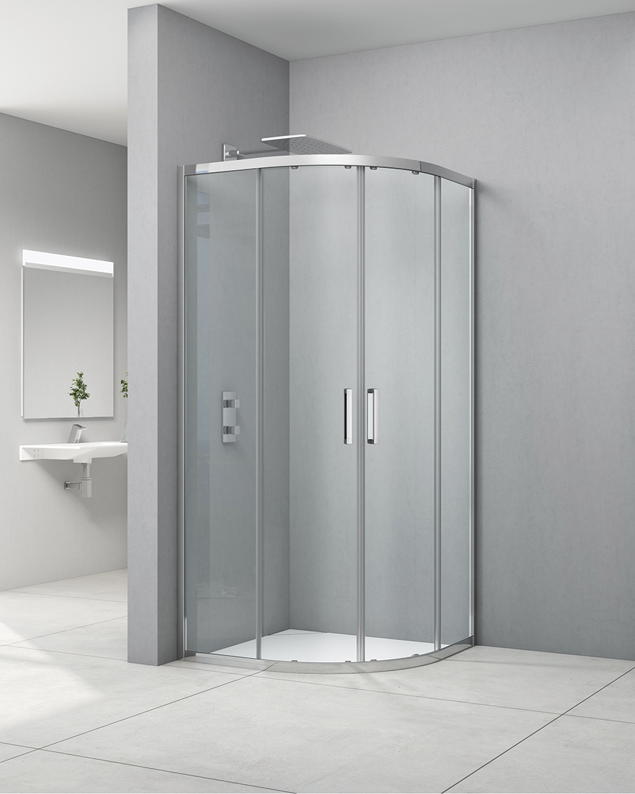 Idealaqua tuš kabina polukružna NDF, 80 cm, klizna, krom\prozirno