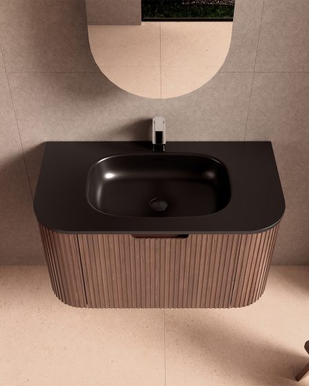 Idealaqua Manto 90 cm drveni ormarić sa crnim umivaonikom – slika 1