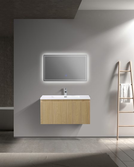 Idealaqua Liner 90 cm ormarić s umivaonikom, drvo, rebrasti