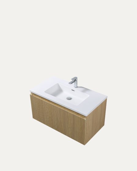 Idealaqua Liner 90 cm ormarić s umivaonikom, drvo, rebrasti – slika 1