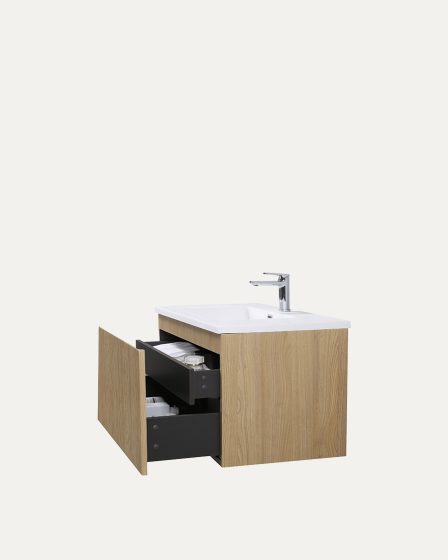 Idealaqua Liner 90 cm ormarić s umivaonikom, drvo, rebrasti – slika 2