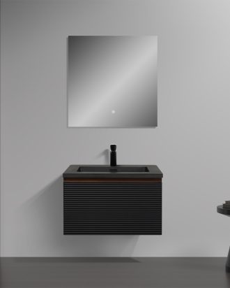 Idealaqua Eden 60 cm ormarić s umivaonikom, drvo+mat crni, rebrasti
