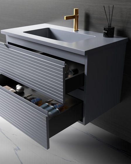 Idealaqua Ketcho 100 cm ormarić s umivaonikom, sivi – slika 2