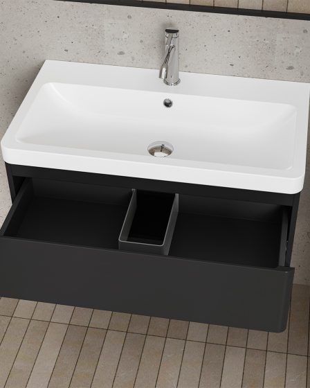 Idealaqua R GF 80 cm ormarić s umivaonikom, crni – slika 2